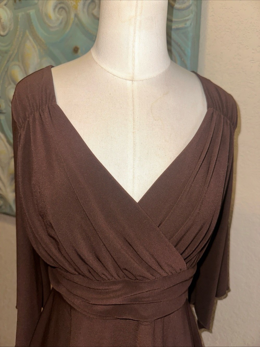 Y2K Cocomo Faux Wrap Tunic Top Brown Handkerchief Hem Tie Waist Women’s L - Picture 3 of 9